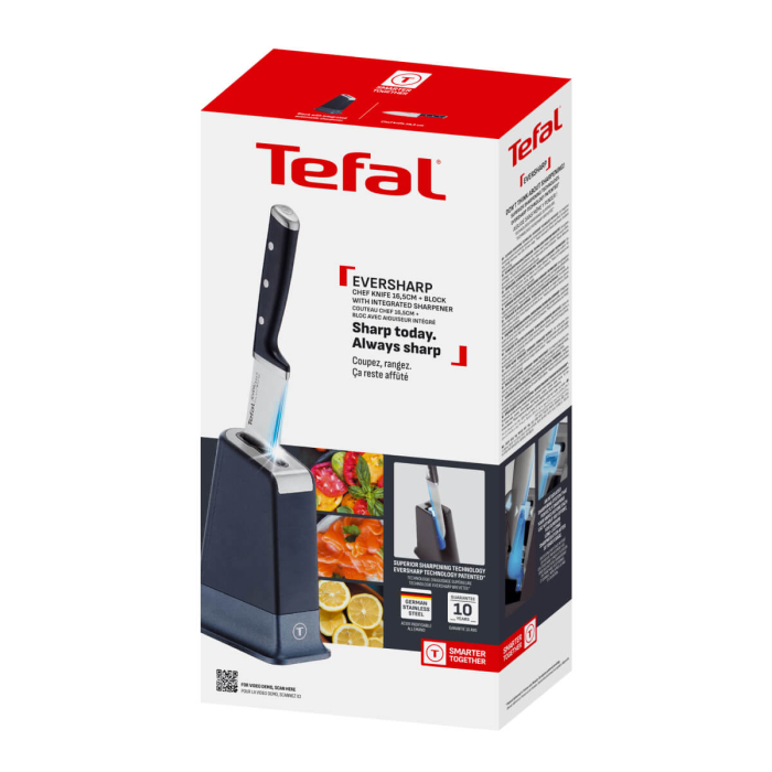 Cutitul bucatarului & suport Tefal EverSharp Pro K297S244, inox german, maner ergonomic, sistem de ascutire integrat, negru & argintiu [4]