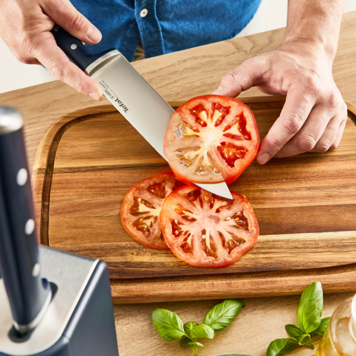 Cutitul bucatarului & suport Tefal EverSharp Pro K297S244, inox german, maner ergonomic, sistem de ascutire integrat, negru & argintiu [7]