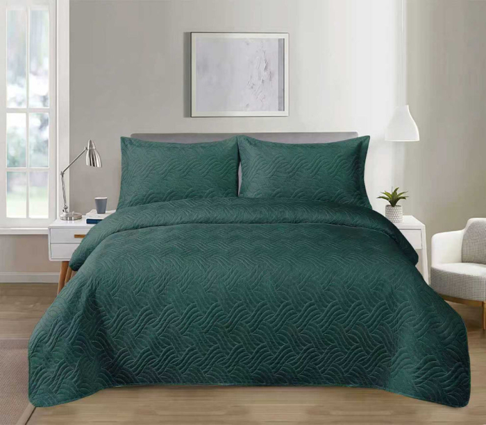 Cuvertura Brius de Pat Velvet 220/240 + 2 Fete de Perna, Catifea, Fata Perna 50 x 70 cm, VERDE INCHIS [2]