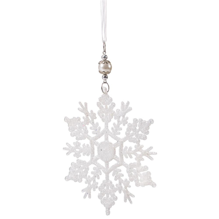 Decoratiune brad fulg de zapada, 13cm, alb cu sclipici [3]