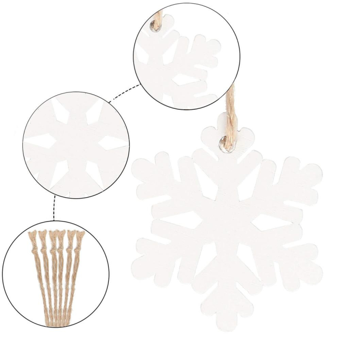 Decoratiune brad fulg de zapada din lemn, set 6 bucati, 4cm, alb [4]