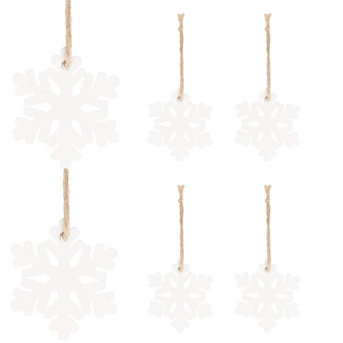 Decoratiune brad fulg de zapada din lemn, set 6 bucati, 4cm, alb [3]