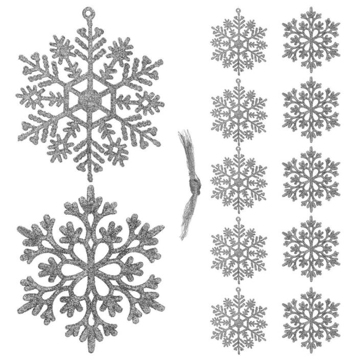 Decoratiune brad fulg de zapada, set 12 bucati, 10cm, argintiu [13]