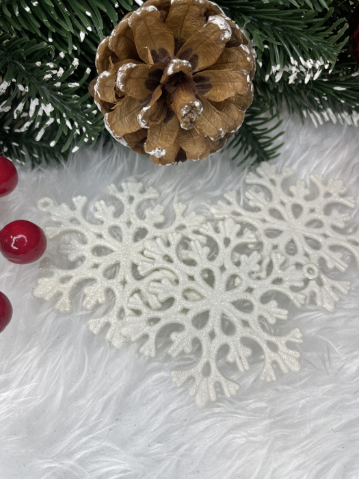 Decoratiune brad fulg de zapada, set 8 bucati, 8cm, alb [18]