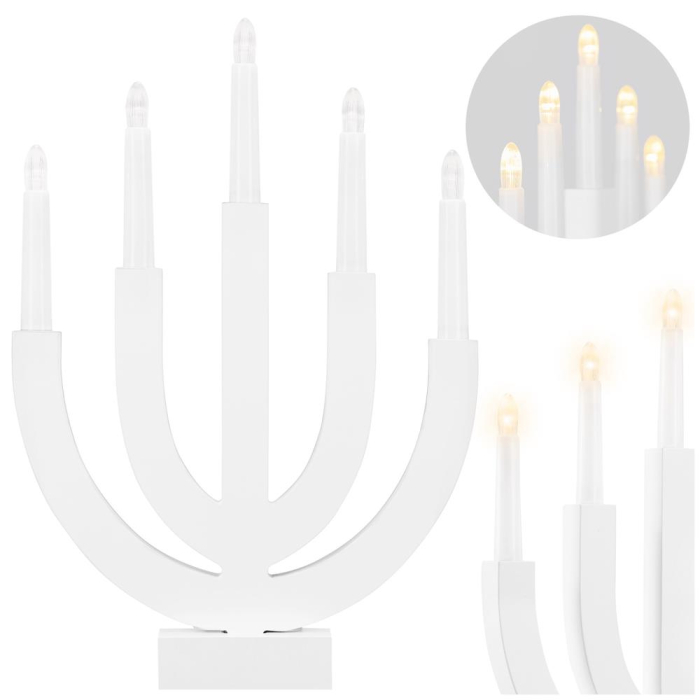 Decoratiune luminoasa tip sfesnic, din lemn, 39 cm, lumina calda, alimentare cu baterii, alb [5]