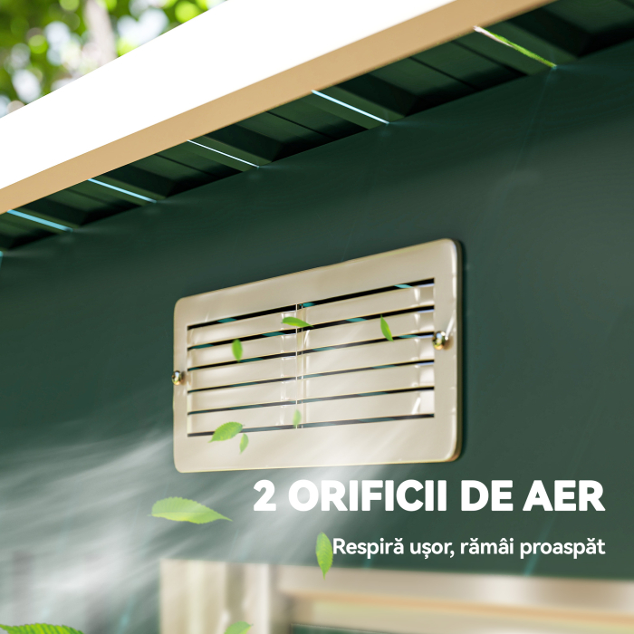  Depozit de Gradina 3.18m² din Otel Galvanizat cu Fante de Aerisire, Spatiu de Depozitare cu Usi Glisante Blocabile, Acoperis inclinat, Manusi, 272x134x182 cm, Verde inchis [8]