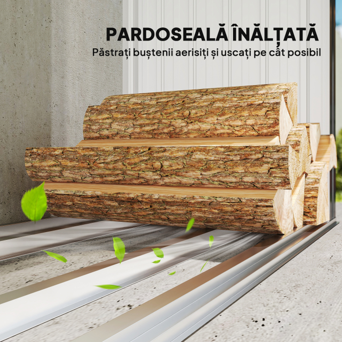  Depozit pentru Lemne din Otel pentru Exterior, Baza Ridicata si Acoperis inclinat, 150x66.5x150 cm, Gri inchis [5]