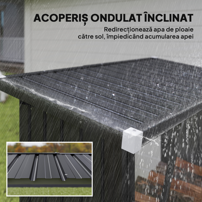 Depozit pentru Lemne din Otel pentru Exterior, Baza Ridicata si Acoperis inclinat, 150x66.5x150 cm, Gri inchis [6]