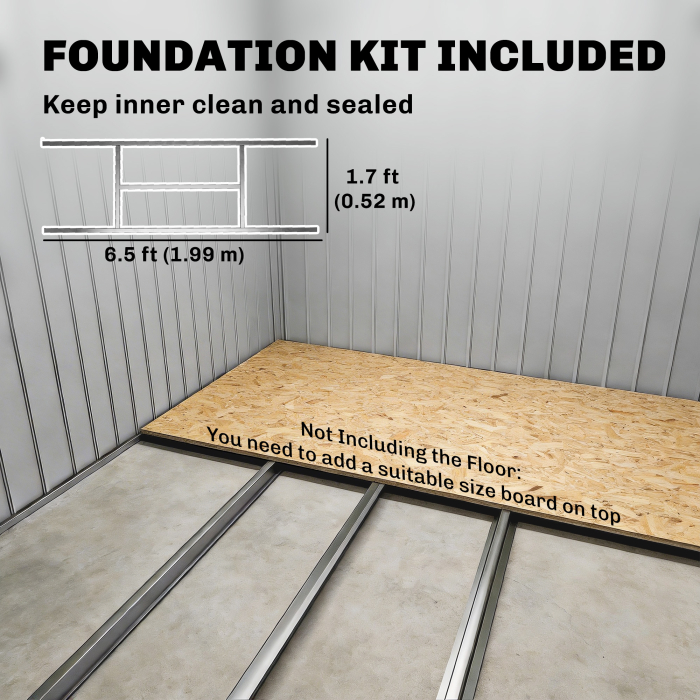  Depozit pentru Unelte de Gradina din Metal cu Kit Fundatie, Usi Duble, Ventilatie si Acoperis inclinat, Gri [6]