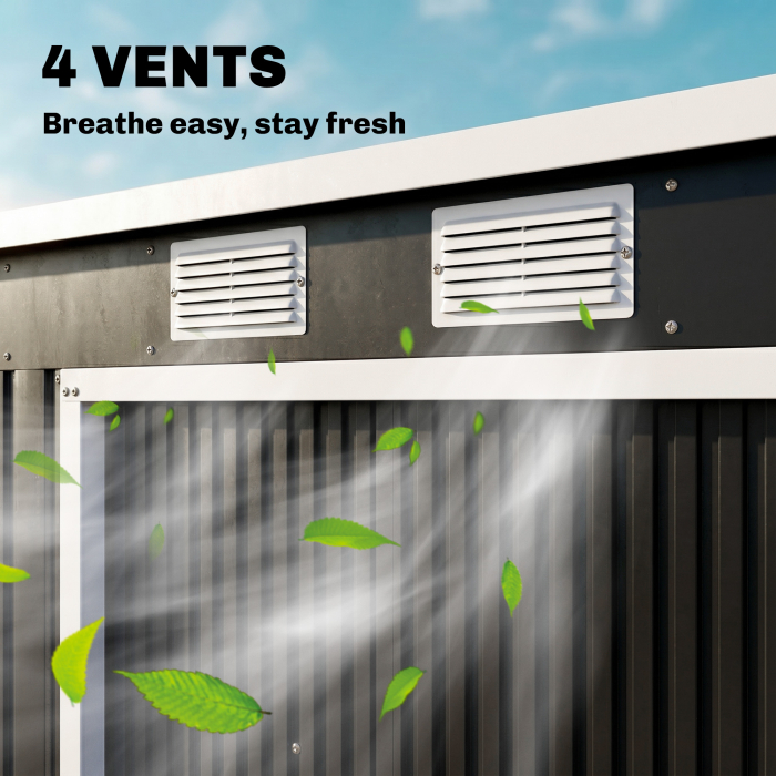  Depozit pentru Unelte de Gradina din Metal cu Kit Fundatie, Usi Duble, Ventilatie si Acoperis inclinat, Gri [7]