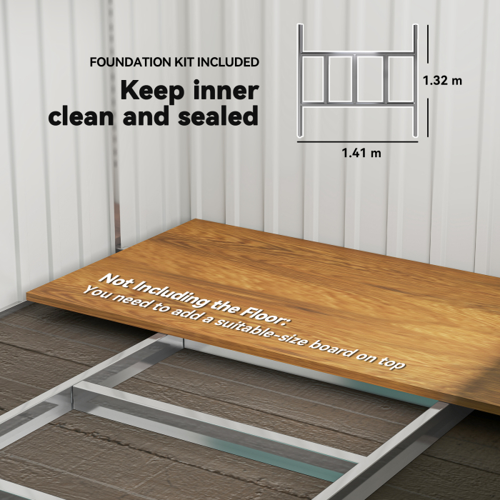  Depozit pentru Unelte din Metal 1.5x2m cu Baza, Usa Glisanta si Acoperis inclinat, Verde [6]