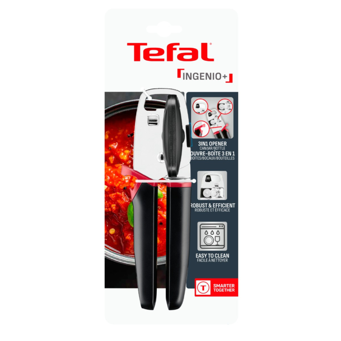 Deschizator pentru conserve, borcane si sticle Tefal Ingenio K4274334, inox, compatibilitate cu masina de spalat vase, negru & rosu [15]