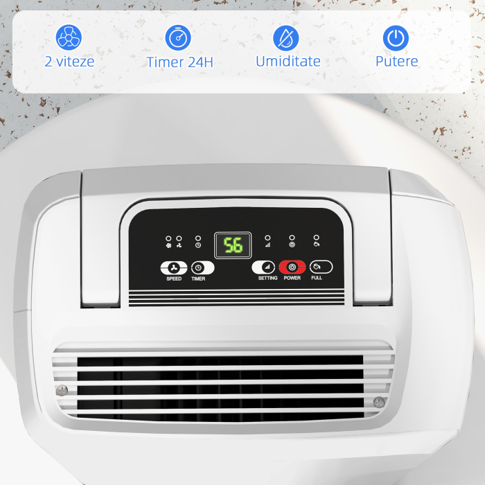  Dezumidificator de 12L cu Rezervor de Apa, Temporizator 24H si Afisaj Digital al Umiditatii, 28x18x50,6 cm, Alb [5]