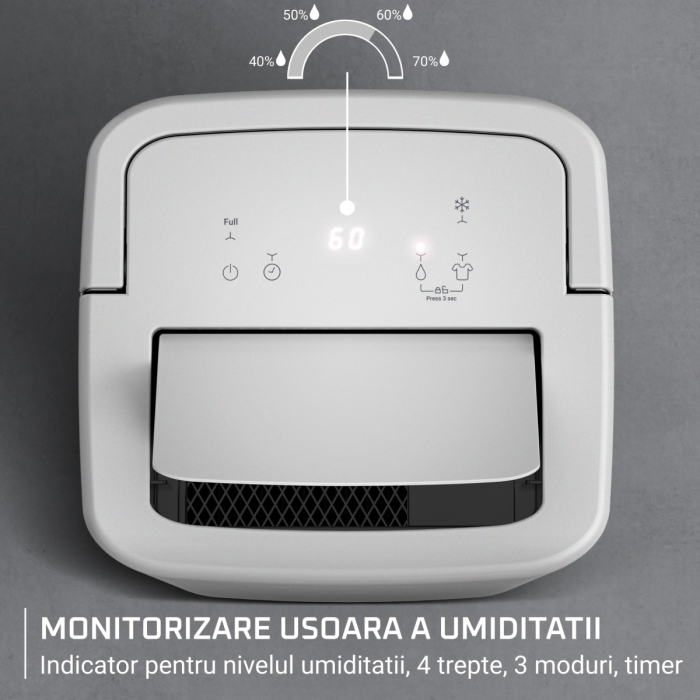 Dezumidificator Rowenta Extreme Dry Compact DH5250F0, 300 W, 14 l/24 h, rezervor 3 l, indicator de umiditate, 3 moduri, functie anti-inghet, alb [3]