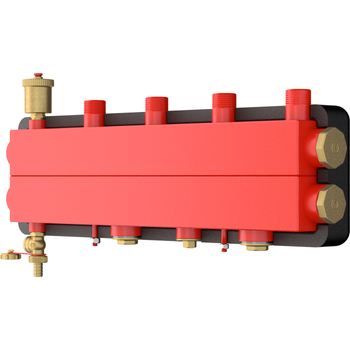 Distribuitor cu egalizare Giacomini R586SEY13, 3 iesiri, DN32, 3 zone independente, suprafata totala 450 mp incalzire radiatoare, 600 mp incalzire in pardoseala [1]