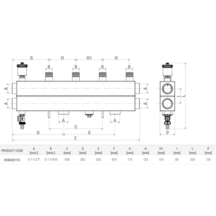 Distribuitor cu egalizare Giacomini R586SEY13, 3 iesiri, DN32, 3 zone independente, suprafata totala 450 mp incalzire radiatoare, 600 mp incalzire in pardoseala [5]