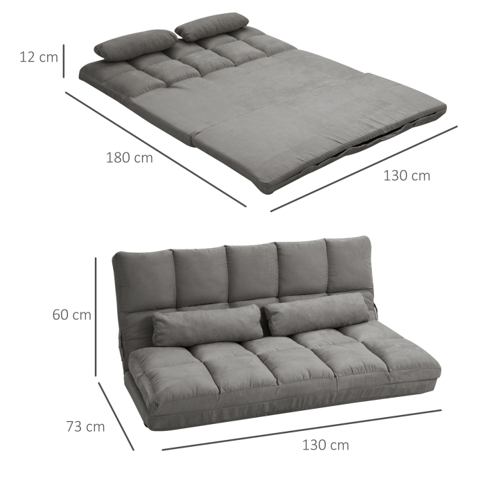 , Divan de Podea 2 in 1, cu Spatar Reglabil in 7 Niveluri si Perne, 130x73x60 cm, Gri Carbone [3]