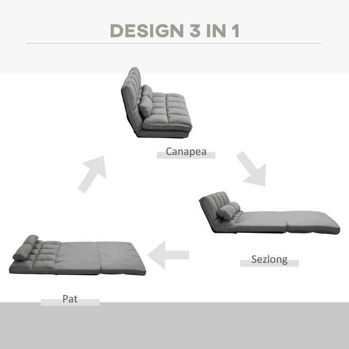 , Divan de Podea 2 in 1, cu Spatar Reglabil in 7 Niveluri si Perne, 130x73x60 cm, Gri Carbone [4]