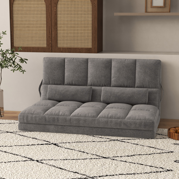 , Divan de Podea 2 in 1, cu Spatar Reglabil in 7 Niveluri si Perne, 130x73x60 cm, Gri Carbone [2]