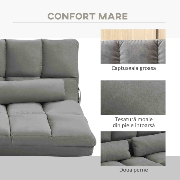 , Divan de Podea 2 in 1, cu Spatar Reglabil in 7 Niveluri si Perne, 130x73x60 cm, Gri Carbone [6]