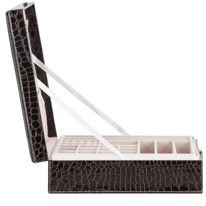 Cutie depozitare si organizare bijuterii, MDF, piele ecologica, 26 x 26 x 8,5cm, negru sarpe [20]