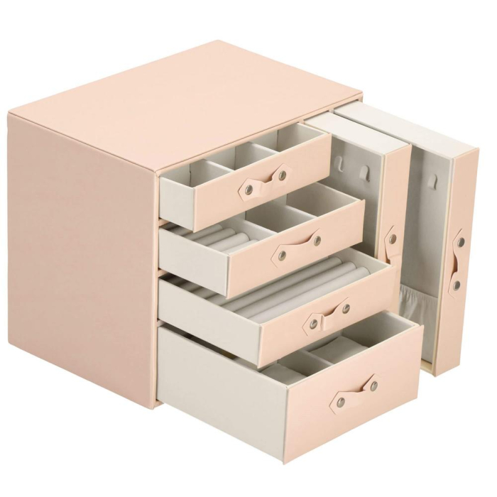 (DL) Cutie depozitare si organizare bijuterii, piele ecologica + velur, 26 x 22 x 18 cm, roz [2]