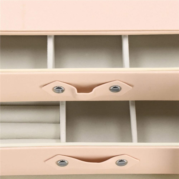 (DL) Cutie depozitare si organizare bijuterii, piele ecologica + velur, 26 x 22 x 18 cm, roz [12]