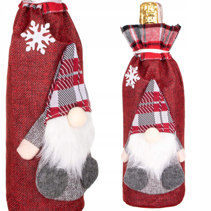 (DL) Decoratiune Craciun, husa model gnom pentru sticle, 29cm, rosu [7]