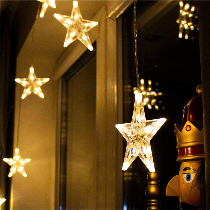 (DL) Ghirlanda luminoasa tip perdea cu stelute 72 LED-uri, 2m, pentru interior/exterior, iluminare alb [1]