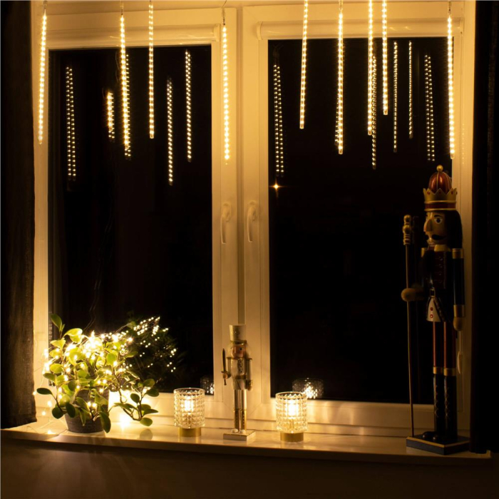 (DL) Instalatie de Craciun, 8 tuburi, 30cm, 144 LED, ploaie de meteoriti, galben [14]