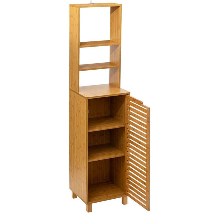 Dulap baie 5Five Sicela cu usa si rafturi, bambus, 38x33x168 cm, natur [6]