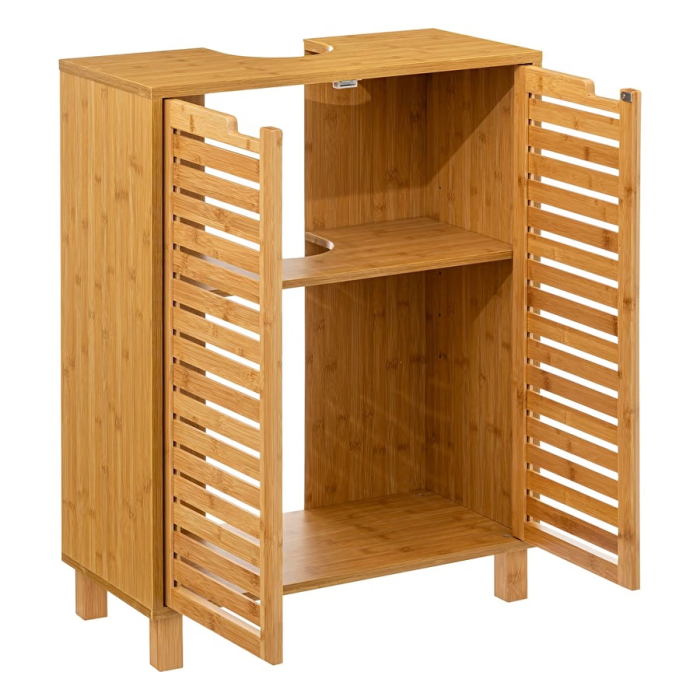 Dulap baie 5Five Sicela pentru lavoar, cu usi si rafturi, bambus si MDF, 60x28x80 cm, natur [4]