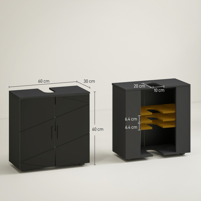  Dulap Baie 60×30×60 cm cu doua usi si polita reglabila - Negru [3]