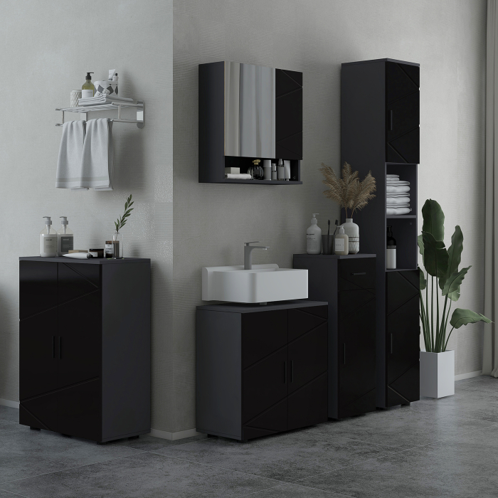  Dulap Baie 60×30×60 cm cu doua usi si polita reglabila - Negru [2]