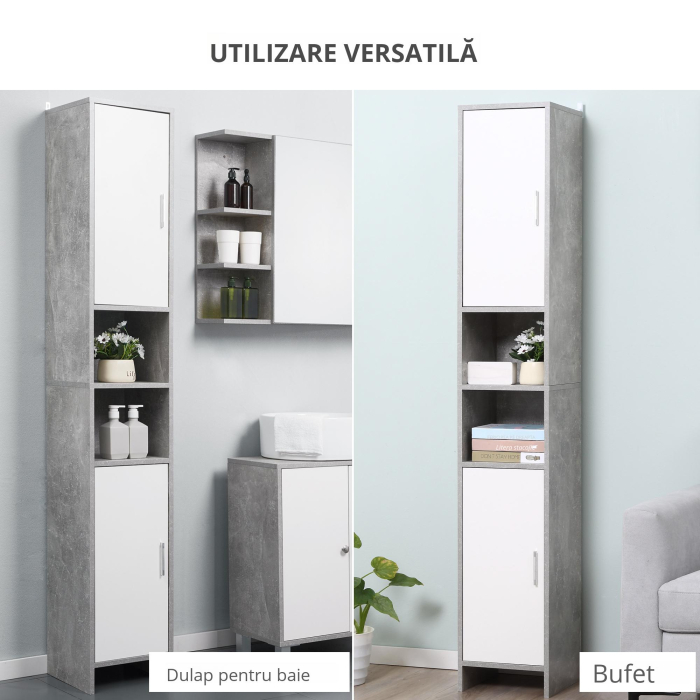  Dulap Baie Coloana - 30×30×180 cm, Lemn Efect Ciment [5]
