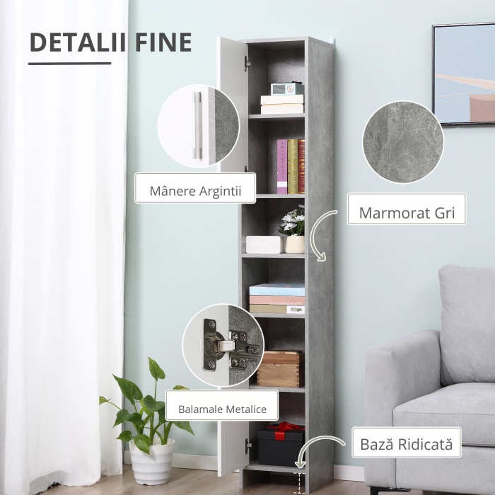  Dulap Baie Coloana - 30×30×180 cm, Lemn Efect Ciment [6]