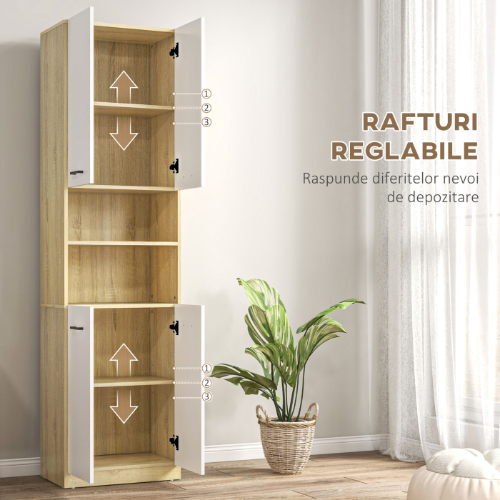  Dulap Baie din PAL Alb cu 2 Dulapioare cu Usi si  2 Rafturi Deschise, Design Anti rasturnare, 53x33.5x195.7 cm [5]