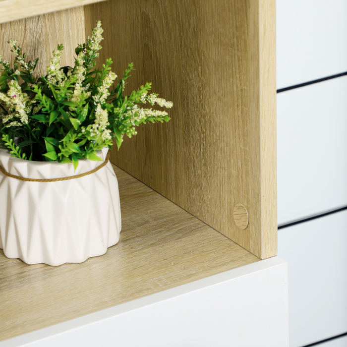  Dulap Baie din PAL Alb cu 2 Dulapioare cu Usi si  2 Rafturi Deschise, Design Anti rasturnare, 53x33.5x195.7 cm [8]