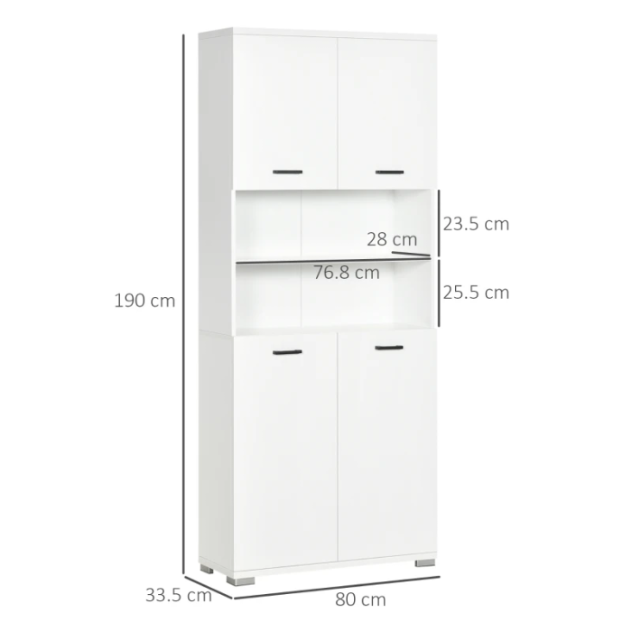  Dulap Baie din PAL Alb cu 2 Dulapioare cu Usi si  2 Rafturi Deschise, Design Anti rasturnare, 80x33.5x190 cm [3]