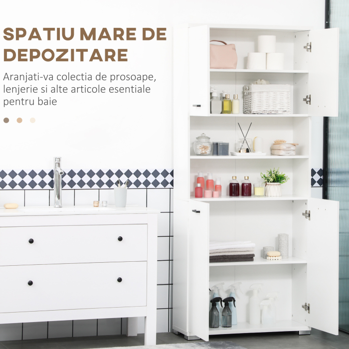  Dulap Baie din PAL Alb cu 2 Dulapioare cu Usi si  2 Rafturi Deschise, Design Anti rasturnare, 80x33.5x190 cm [4]