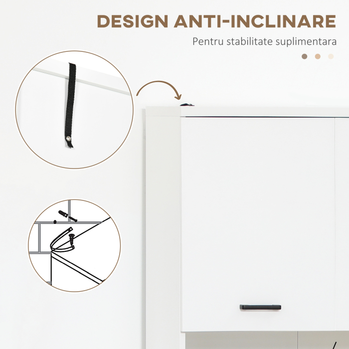  Dulap Baie din PAL Alb cu 2 Dulapioare cu Usi si  2 Rafturi Deschise, Design Anti rasturnare, 80x33.5x190 cm [6]