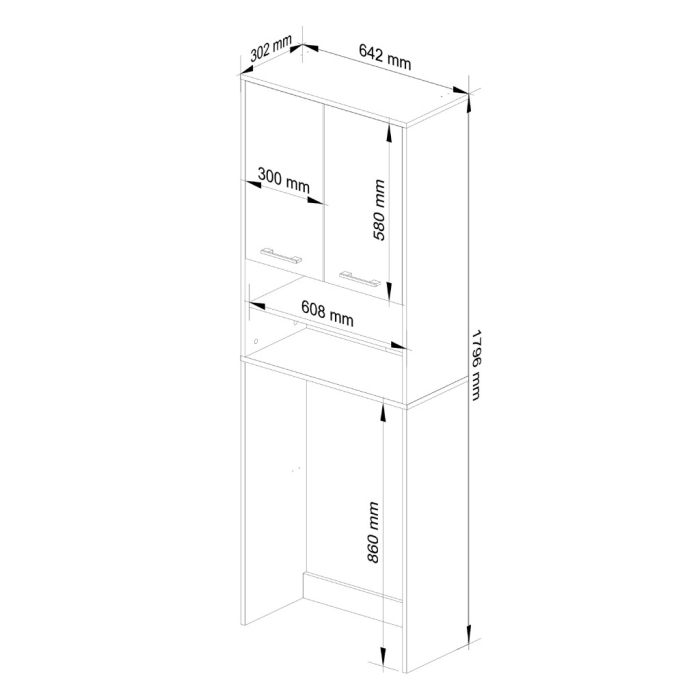 Dulap baie inalt pentru spatiu deasupra masinii de spalat, cu usi si polite, 64x30x180 cm, alb si grafit [3]