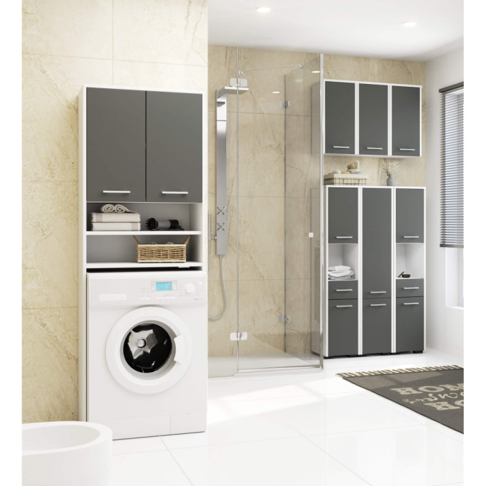 Dulap baie inalt pentru spatiu deasupra masinii de spalat, cu usi si polite, 64x30x180 cm, alb si grafit [4]