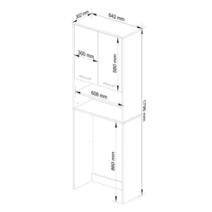 Dulap baie inalt pentru spatiu deasupra masinii de spalat, cu usi si polite, 64x30x180 cm, stejar artisan [3]