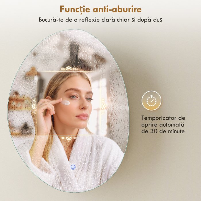  Dulap Baie LED, Anti-Condens, Iluminare Reglabila 3 Tonuri, Alb, Montare pe Perete [6]