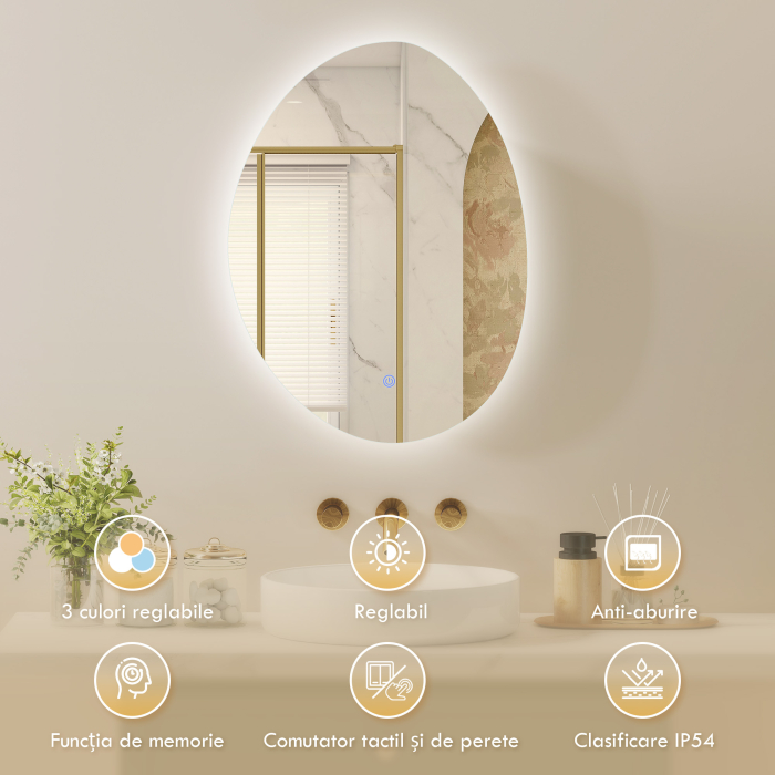  Dulap Baie LED, Anti-Condens, Iluminare Reglabila 3 Tonuri, Alb, Montare pe Perete [4]