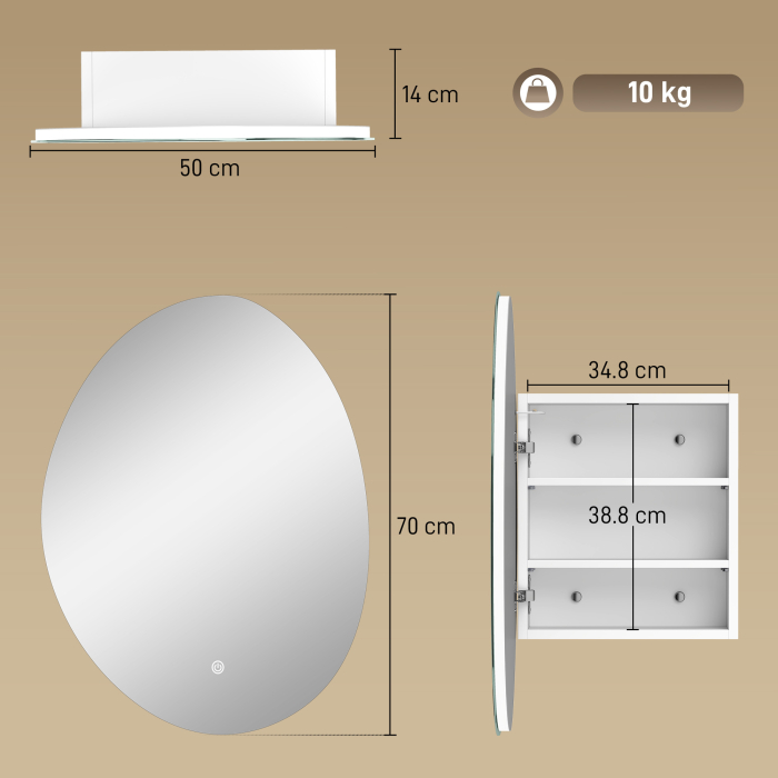  Dulap Baie LED, Anti-Condens, Iluminare Reglabila 3 Tonuri, Alb, Montare pe Perete [3]