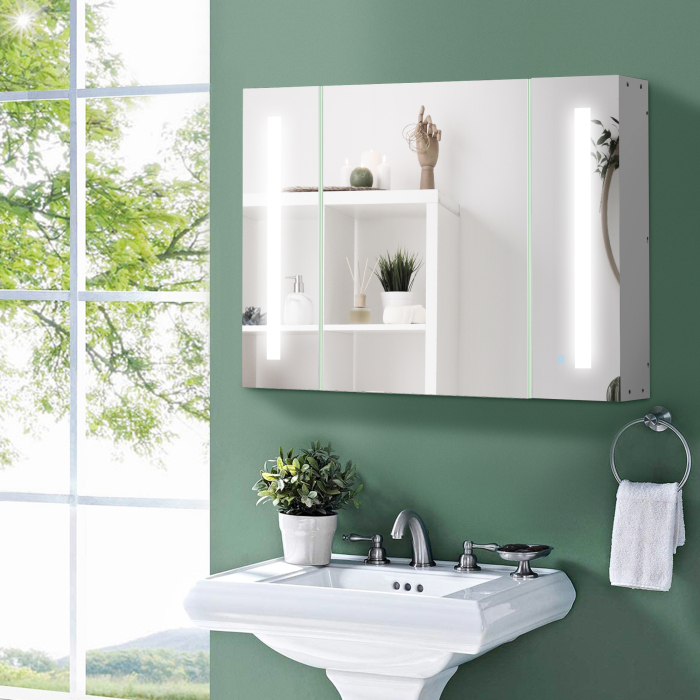  Dulap Baie LED - Oglinda, 3 Usi & Rafturi Reglabile [9]
