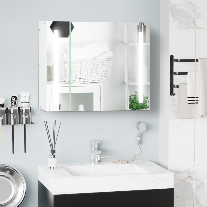  Dulap Baie LED - Oglinda, 3 Usi & Rafturi Reglabile [2]