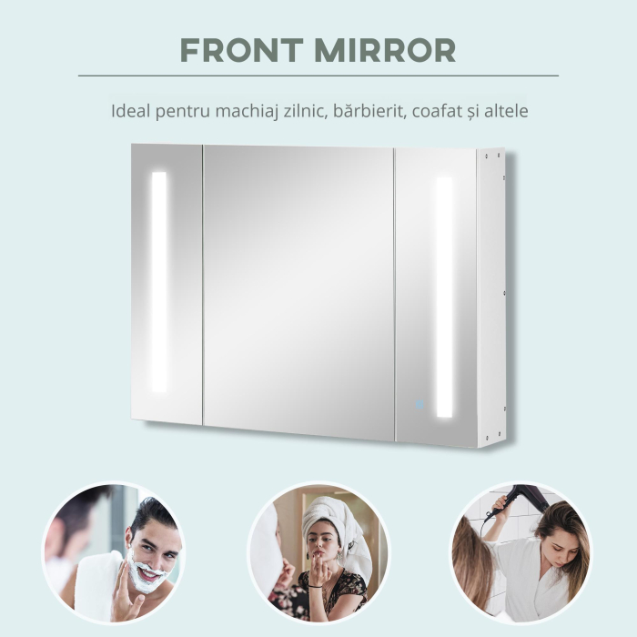  Dulap Baie LED - Oglinda, 3 Usi & Rafturi Reglabile [4]